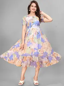 BAESD Floral Printed Georgette Fit & Flare Midi Dress