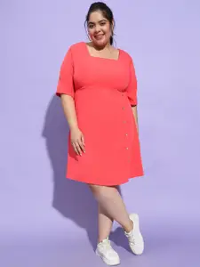 Oxolloxo Plus Size Square Neck A-Line Dress