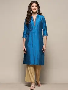 Biba Ethnic Motifs Self Design Mandarin Collar Three-Quarter Sleeves Straight Kurta