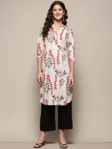 Biba Floral Printed Mandarin Collar Three-Quarter Sleeves Straight Kurta