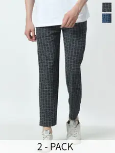 BAESD Men Pack Of 2 Checked Mid Rise Track Pants