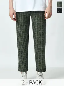 BAESD Pack Of 2 Mid-Rise Checked Regular Fit Track Pants