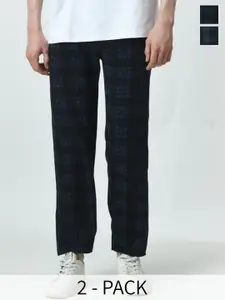 BAESD Men Pack Of 2 Checked Mid Rise Regular Fit Track Pants
