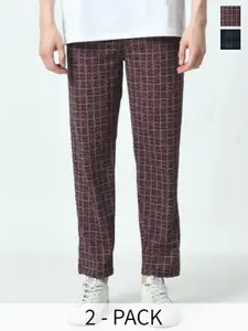 BAESD Men Pack Of 2 Checked Mid Rise Track Pants