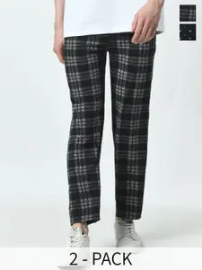 BAESD Men Pack Of 2 Checked Mid Rise Track Pants