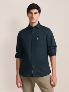 U.S. Polo Assn. Spread Collar Long Sleeves Linen Casual Shirt