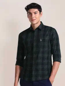 U.S. Polo Assn. Spread Collar Long Sleeves Checked Regular Fit Cotton Casual Shirt