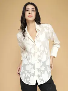 Strong And Brave Women Premium Floral Semi Sheer Printed Party Shirt