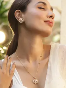 Rubans Gold-Plated CZ Stone-Studded Pendant Necklace & Earrings Jewellery Set