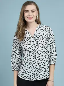 all about you Abstract Print V-Neck Puff Sleeves Regular Top