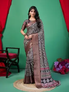 Fashion FRICKS Digital Printed Ethnic Motifs Zari Silk Cotton Saree