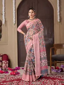 Fashion FRICKS Floral Digital Printed Sequinned Silk Cotton Saree
