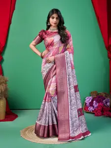 Fashion FRICKS Floral Zari Silk Cotton Saree With Blouse Piece