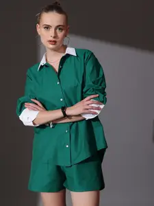 STREET 9 Solid Shirt Collar Neck Shirt With Shorts Co-Ords