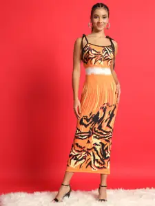 TANDUL Animal Printed Shoulder Straps Maxi Dress