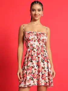 TANDUL Floral Printed Organic Cotton Fit & Flare Mini Dress