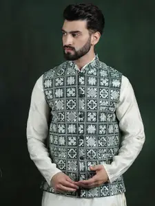 SOJANYA Men's Embroidered Woven Nehru Jacket