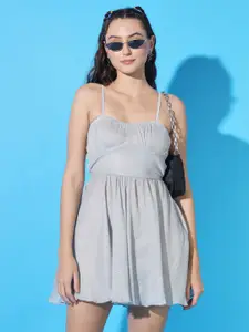 TANDUL Shoulder Straps Gathered Mini Fit & Flare Dress