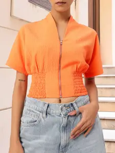 DressBerry Seersucker Chic Smocked & Stylish Crop Top