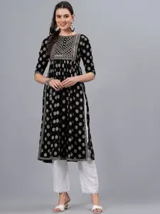 NEW4U Women Ethnic Motifs Printed Mirror Work Floral Kurta