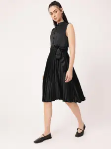 DressBerry Satin Accordion Pleated Bow Detailed A-line Dress