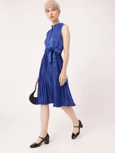 DressBerry Satin Accordion Pleated Bow Detailed A-line Dress