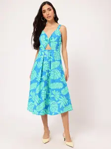 DressBerry Tropical Printed Shoulder Straps Cut-Out Midi Dress