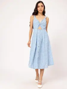DressBerry Floral & Striped Cut-Out Twisted A-Line Dress