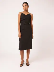 DressBerry Grunge Ruched Side High Slit Sheath Midi Dress