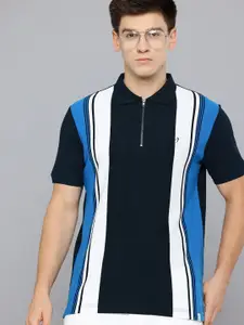 Indian Terrain Men Striped Polo Collar Pure Cotton T-shirt
