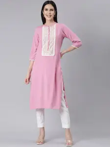 Neerus Yoke Design Round Neck Straight Kurta
