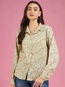 DressBerry Yellow Smart Floral Printed Casual Shirt