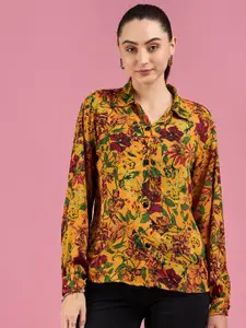DressBerry Mustard Yellow  Smart Floral Printed Casual Shirt