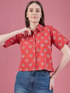 DressBerry Red Relaxed Ethnic Motifs Printed Pure Cotton Casual Shirt