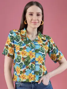 DressBerry Yellow Relaxed Floral Printed Casual Shirt