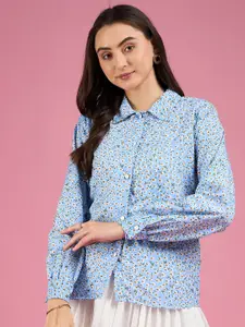 DressBerry Blue Smart Floral Printed Crepe Casual Shirt