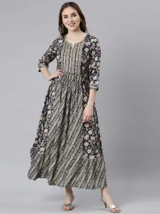 Neerus Ethnic Motifs Print Maxi Dress