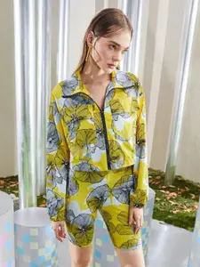 TANDUL Women Floral Printed Front Zipper Shirt With Shorts