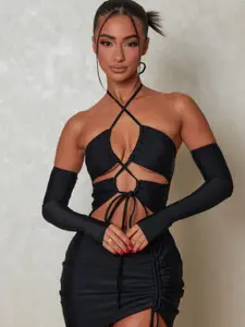 TANDUL Halter Neck Sleeveless Bodycon Midi Dress