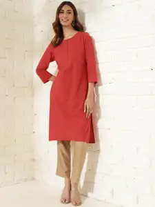 Fabindia Round Neck Three-Quarter Sleeves Cotton Kurta