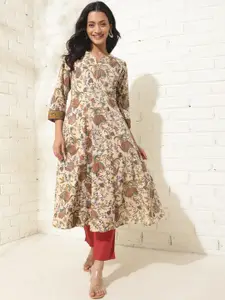 Fabindia Floral Printed Botch Neck Regular Cotton A-Line Kurta