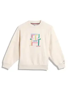 Tommy Hilfiger Girls Typography Embroidered Long Sleeves Pure Cotton Pullover Sweatshirt