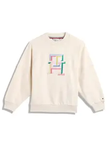 Tommy Hilfiger Girls Typography Round Neck Cotton Pullover Sweatshirt