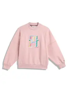 Tommy Hilfiger Girls Typography Embroidered Long Sleeves Pure Cotton Pullover Sweatshirt