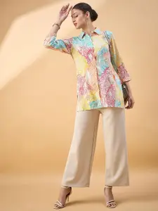 all about you Shirt Collar Printed Long Sleeves Top