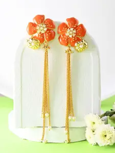 Voylla Gold-Plated Cubic Zirconia Floral Drop Earrings