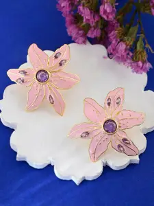 Voylla Cubic Zirconia Gold-Plated Floral Studs Earrings