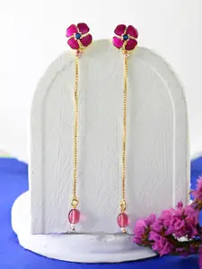 Voylla Cubic Zirconia Gold-Plated Floral Drop Earrings