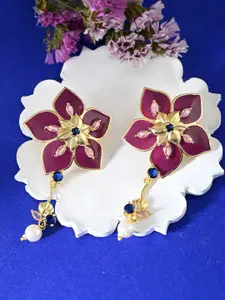 Voylla Gold-Plated Cubic Zirconia Floral Drop Earrings