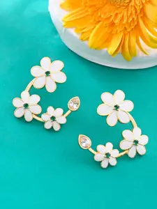 Voylla Cubic Zirconia Gold-Plated Floral Drop Earrings